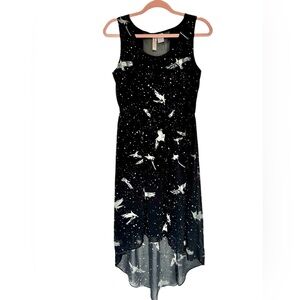 Alice Moon by MoonCollection black hi-lo dress with bird print SIZE S